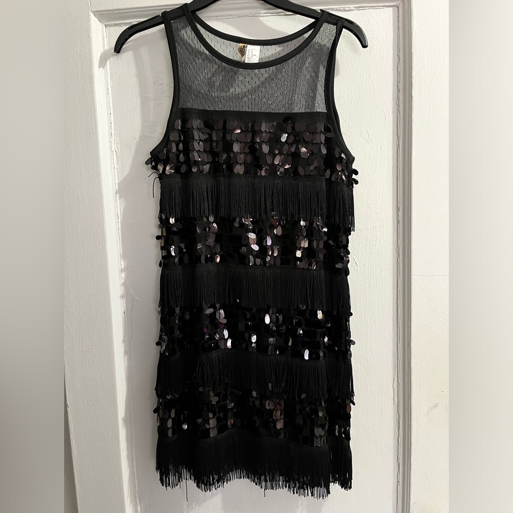 H&M Elegant Black Sequin Fringe Dress